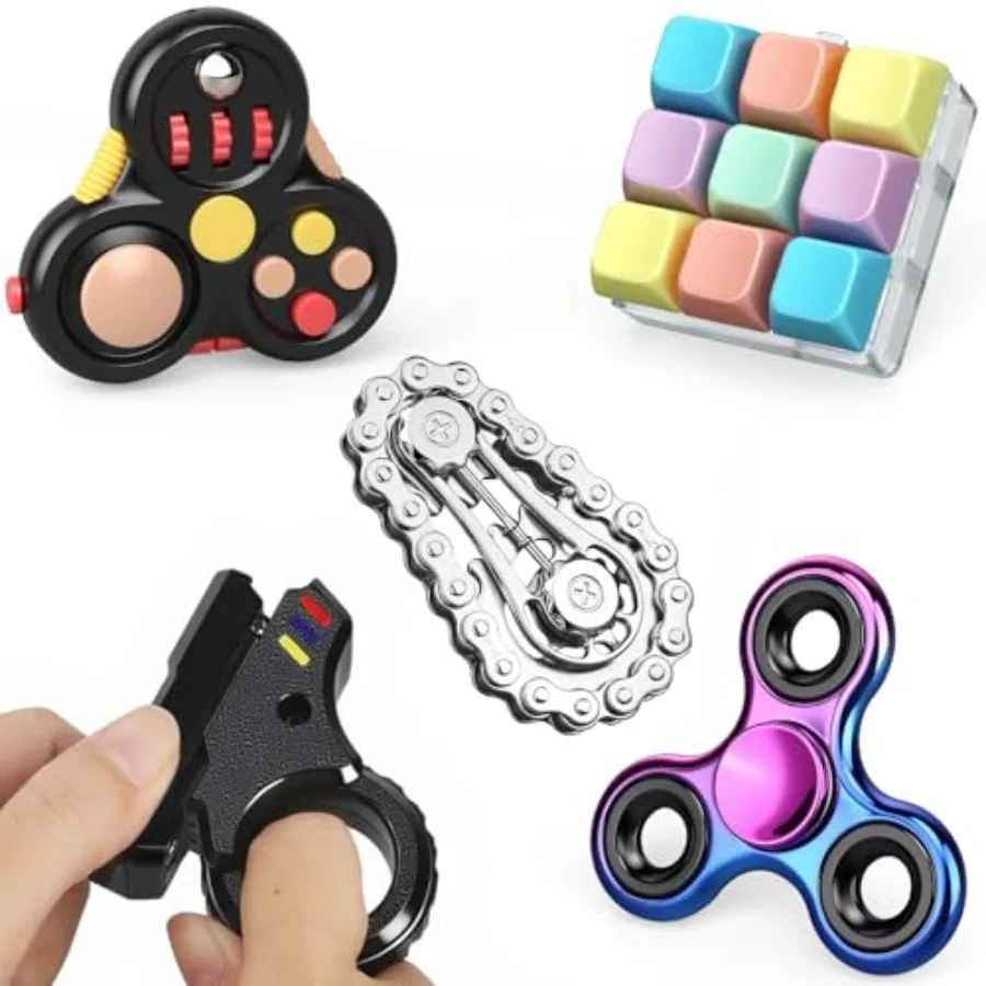 5PCS Fidget Toys Bluk, Fidget Slider Ring Figette Cube Pad Finger Bike Chain Keyboard for Stocking Stuffers Stress Anxiety for
5PCS Fidget Toys Bluk, Fidget Slider Ring Figette Cube Pad Finger Bike Chain Keyboard for Stocking Stuffers Stress Anxiety for