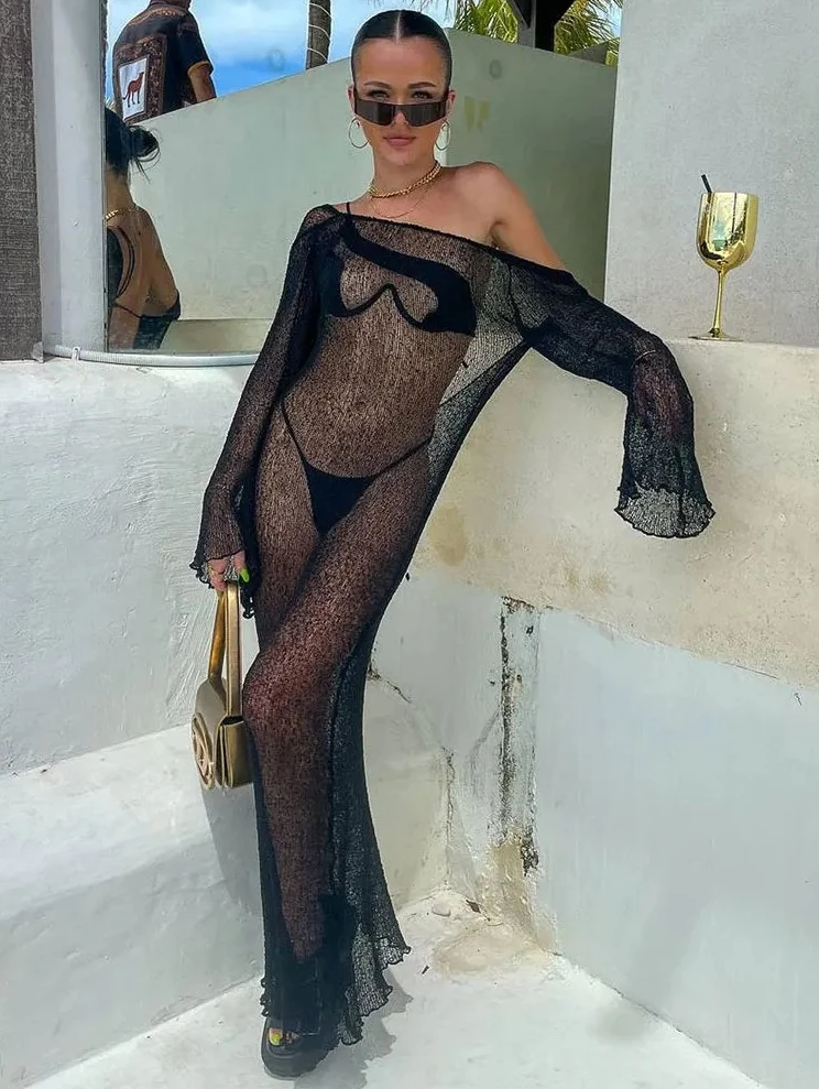 2026 Summer Women's Knitted Beach Maxi Dress, See Through Backless Sexy Cover Up, Slim Long Sleeve Pool Party Swimsuit Cover
2026 Summer Women's Knitted Beach Maxi Dress, See Through Backless Sexy Cover Up, Slim Long Sleeve Pool Party Swimsuit Cover