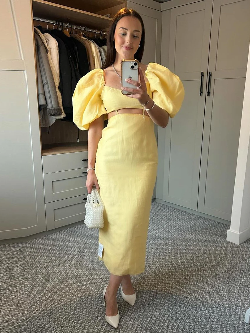 Parc Fee Fashion Loose Yellow Women Dress Summer Square Collar Short Sleeve Ankle Length Dresses Elegant Hollow Out Female Dress
Parc Fee Fashion Loose Yellow Women Dress Summer Square Collar Short Sleeve Ankle Length Dresses Elegant Hollow Out Female Dress