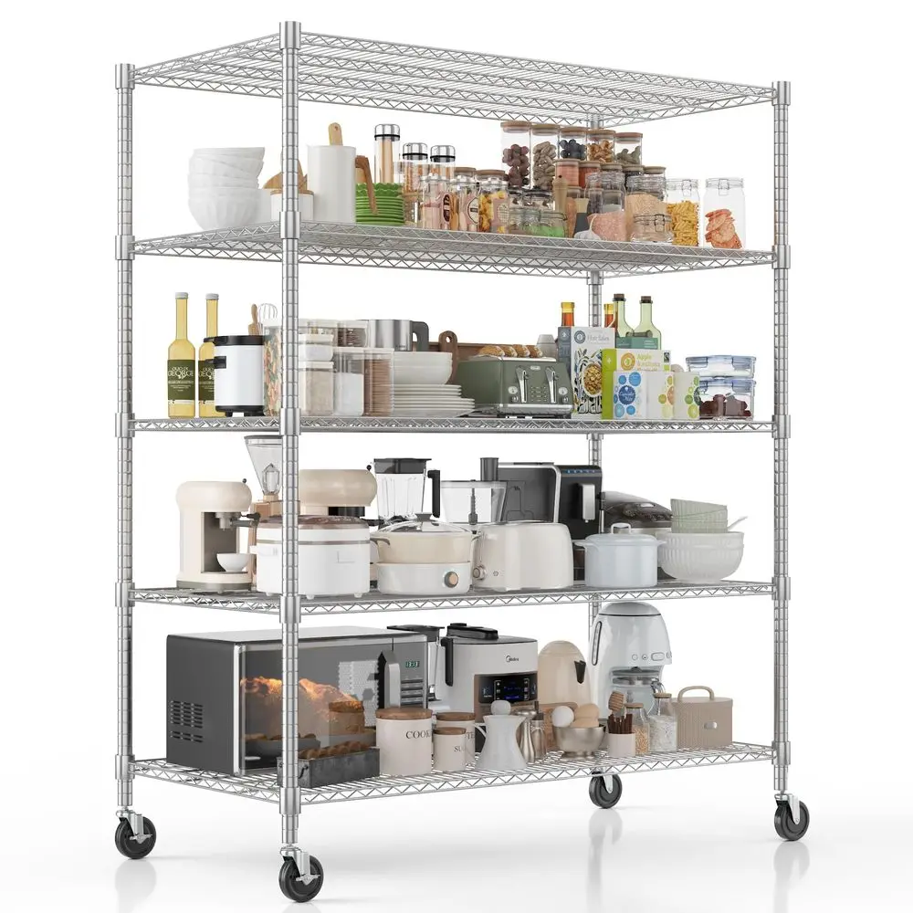 5 Tier Heavy Duty Storage Shelves, Wire Shelving Unit with Wheels, Commercial Adjustable Metal Shelves for Storage, Garage Rack
5 Tier Heavy Duty Storage Shelves, Wire Shelving Unit with Wheels, Commercial Adjustable Metal Shelves for Storage, Garage Rack