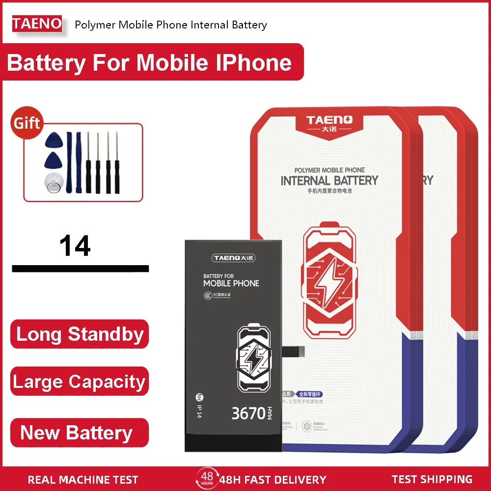 TAENO Mobile Phone Battery for iPhone 14 3670mAh Real-High-Capacity Replacement Lithium Polymer Batteries Bateria For iPhone14
TAENO Mobile Phone Battery for iPhone 14 3670mAh Real-High-Capacity Replacement Lithium Polymer Batteries Bateria For iPhone14