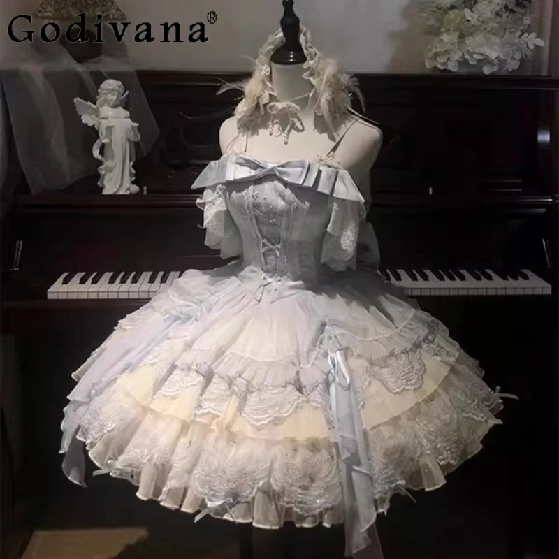 Blue Lolita Style Dress for Girls Women Slim Fit Sweet Elegant Kawaii Dress with Bow Lace Stitching Birthday Party Dress Vestido
Blue Lolita Style Dress for Girls Women Slim Fit Sweet Elegant Kawaii Dress with Bow Lace Stitching Birthday Party Dress Vestido