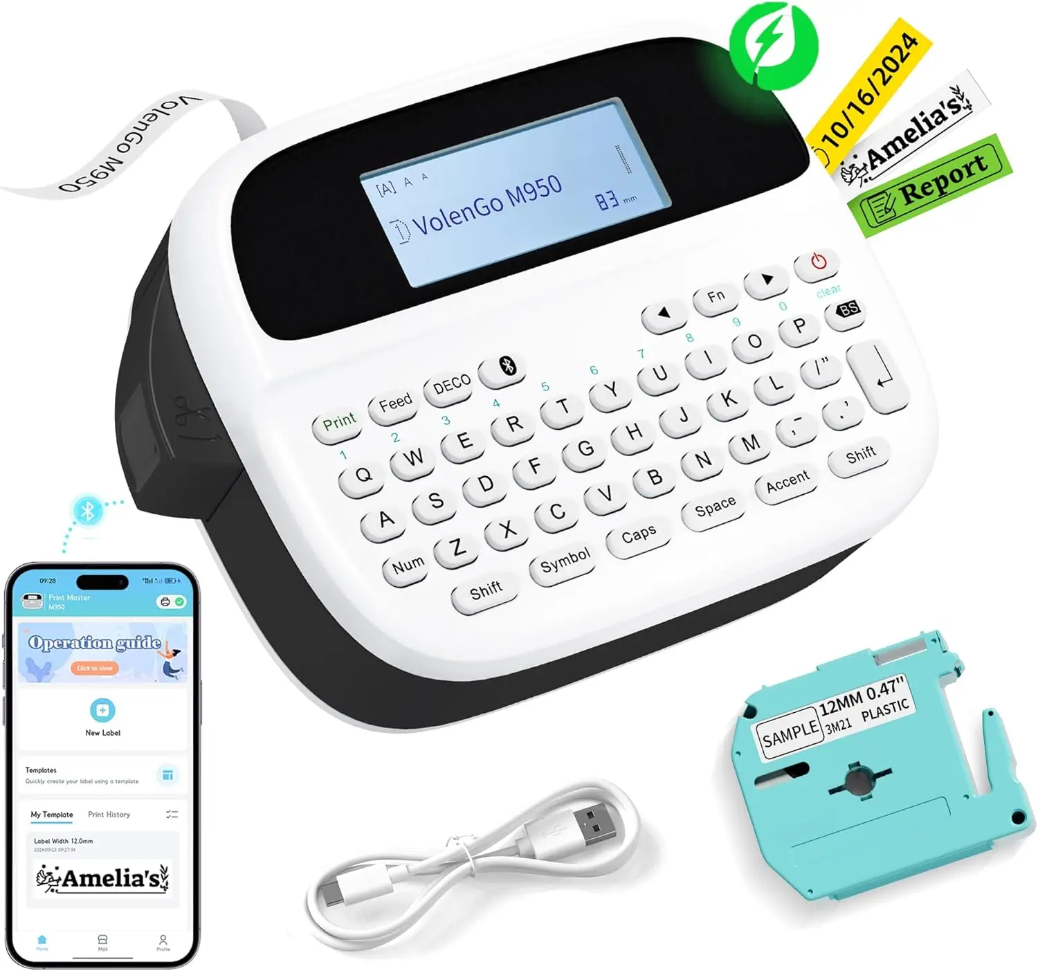 M950 Rechargeable Bluetooth Label Maker with Tapes, Waterproof & Backlit, 12mm Portable Label Printer for Home, Office
M950 Rechargeable Bluetooth Label Maker with Tapes, Waterproof & Backlit, 12mm Portable Label Printer for Home, Office