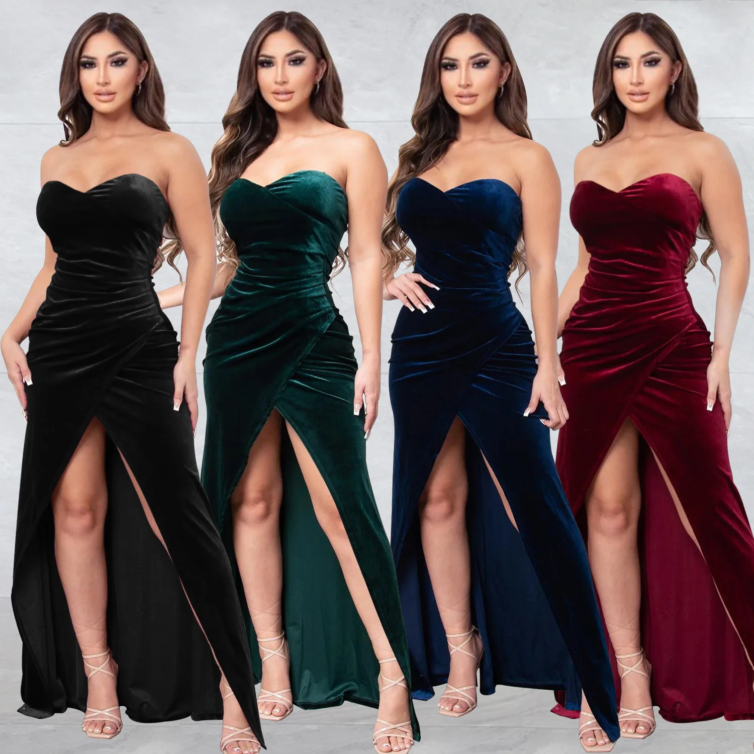 Женское однотонное плиссированное платье-бандо без рукавов, лето 2024 
Женское однотонное плиссированное платье-бандо без рукавов, лето 2024