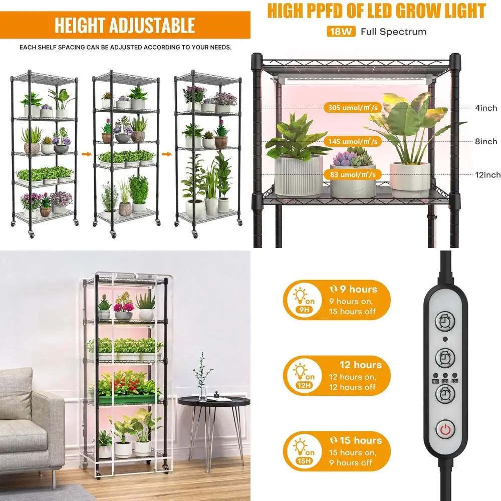 5-Tier Indoor Mini Greenhouse with 72W Full Spectrum Grow Lights, Seed Starter, and Thermometer
5-Tier Indoor Mini Greenhouse with 72W Full Spectrum Grow Lights, Seed Starter, and Thermometer