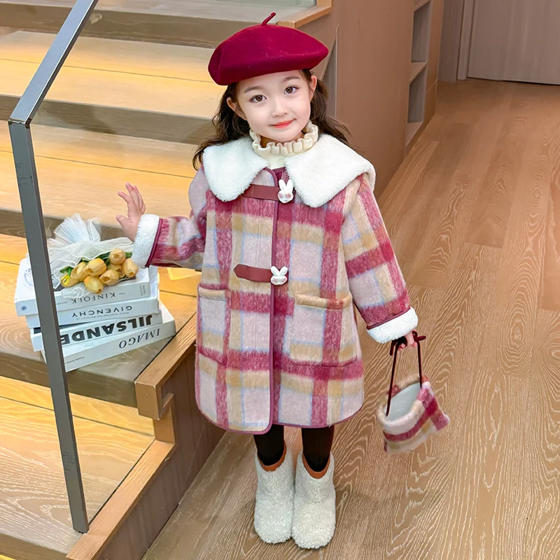 Autumn Winter Plaid Thickened Fleece Lined Woolen Coat for Girl Medium to Large Child Outerwear Baby Cute Style Jacket Age 2-9Y
Autumn Winter Plaid Thickened Fleece Lined Woolen Coat for Girl Medium to Large Child Outerwear Baby Cute Style Jacket Age 2-9Y