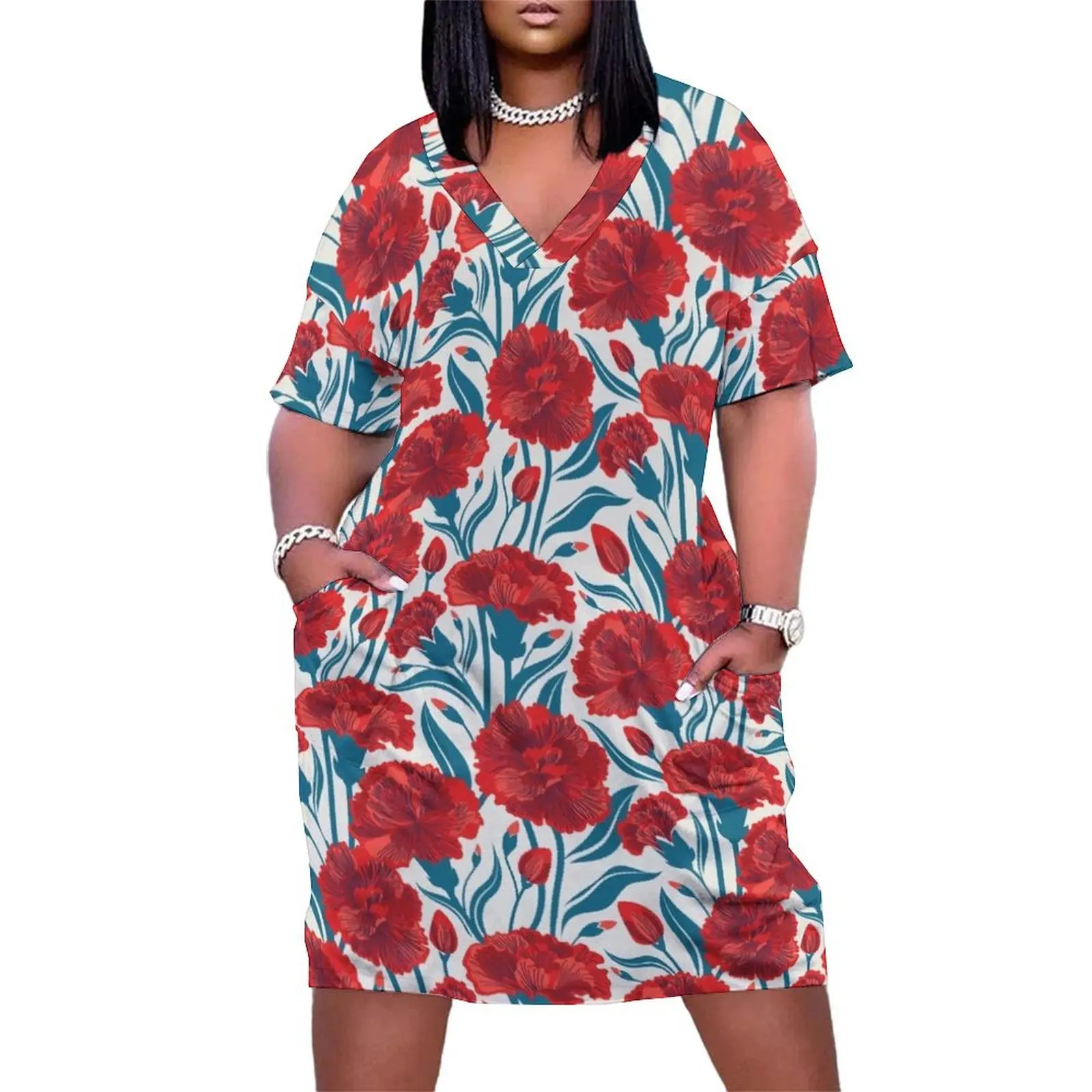 Red carnation flowers // beige background vivid red coral and peacock blue clove flowers Loose Pocket Dress dresses for woman
Red carnation flowers // beige background vivid red coral and peacock blue clove flowers Loose Pocket Dress dresses for woman