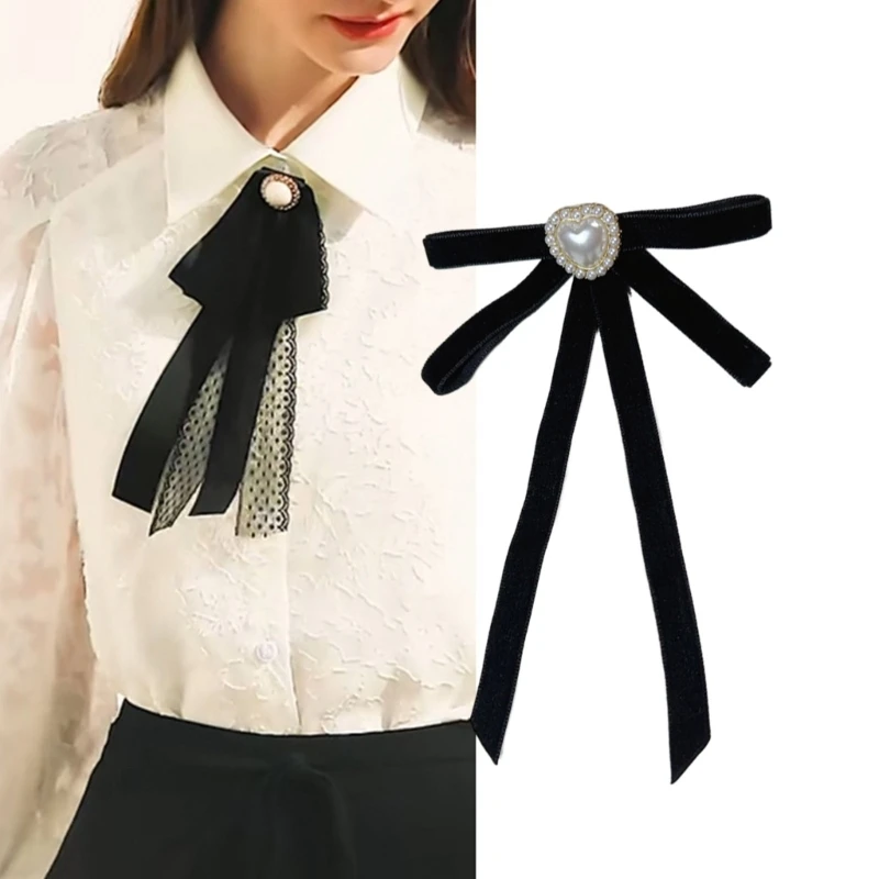 Women Elegant Ribbon Brooch Pin Retro Velvet Bowknot Breastpin Faux Heart Pearl Pre-Tied Neck Ties Jewelry Shirt Collar Decor
Women Elegant Ribbon Brooch Pin Retro Velvet Bowknot Breastpin Faux Heart Pearl Pre-Tied Neck Ties Jewelry Shirt Collar Decor