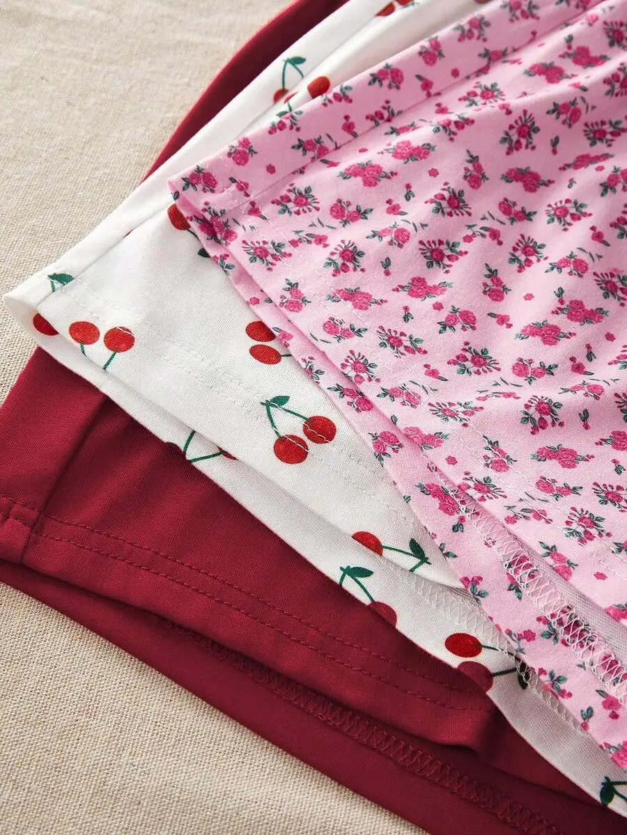 3pcs Women Sleep Shorts Set With Floral And Cherry Print Cozy Casual Pajama
3pcs Women Sleep Shorts Set With Floral And Cherry Print Cozy Casual Pajama