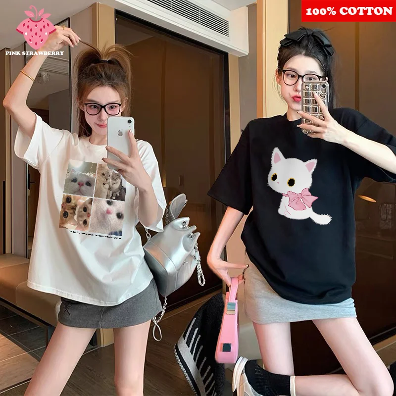 Cute Cat selfie Print T-shirt Women's Summer 2025 New 100%Cotton Short Sleeves Round Neck T-shirt Casual Top Y2k Female clothing
Cute Cat selfie Print T-shirt Women's Summer 2025 New 100%Cotton Short Sleeves Round Neck T-shirt Casual Top Y2k Female clothing
