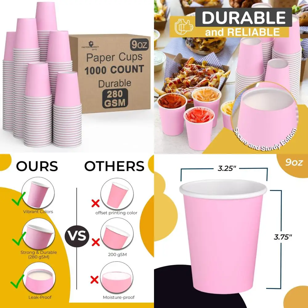 Прочные розовые бумажные стаканчики на 9 унций — 1000 одноразовых стаканов для горячих и холодных напитков, толстые, качество 280 GSM
Прочные розовые бумажные стаканчики на 9 унций — 1000 одноразовых стаканов для горячих и холодных напитков, толстые, качество 280 GSM