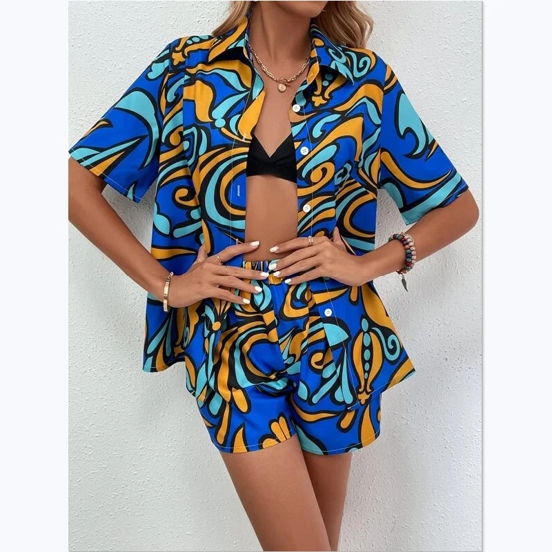 Summer Leisure Print Shorts Suits Women Loose Fashion Short Sleeve Shirt Tops And Mini Shorts Suit Two Piece Set Female Wear
Summer Leisure Print Shorts Suits Women Loose Fashion Short Sleeve Shirt Tops And Mini Shorts Suit Two Piece Set Female Wear