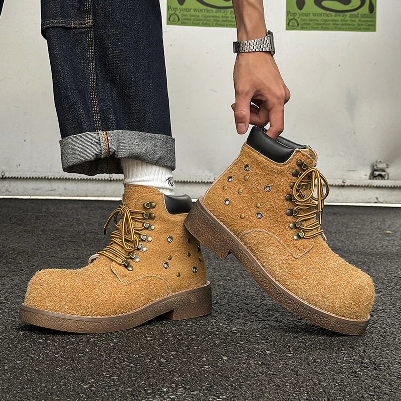 Классические мужские высокие ботинки с цветными блоками, модные замшевые повседневные уличные мотоциклетные ботинки с круглым носком на шнуровке
Классические мужские высокие ботинки с цветными блоками, модные замшевые повседневные уличные мотоциклетные ботинки с круглым носком на шнуровке