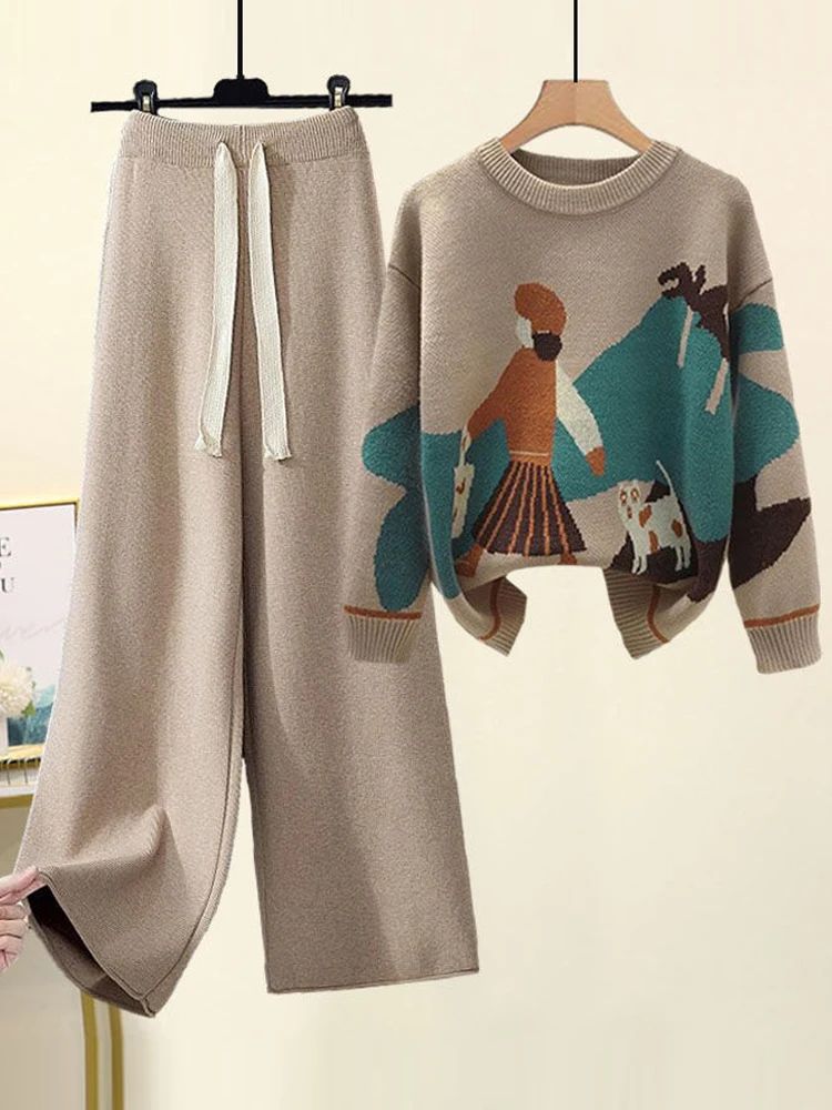 Women's Knitted Sweater High Waist Wide Leg Pants Two Piece Set Loose Fit Autumn New Sle Sweet Sle round Ne Long Sve
Women's Knitted Sweater High Waist Wide Leg Pants Two Piece Set Loose Fit Autumn New Sle Sweet Sle round Ne Long Sve