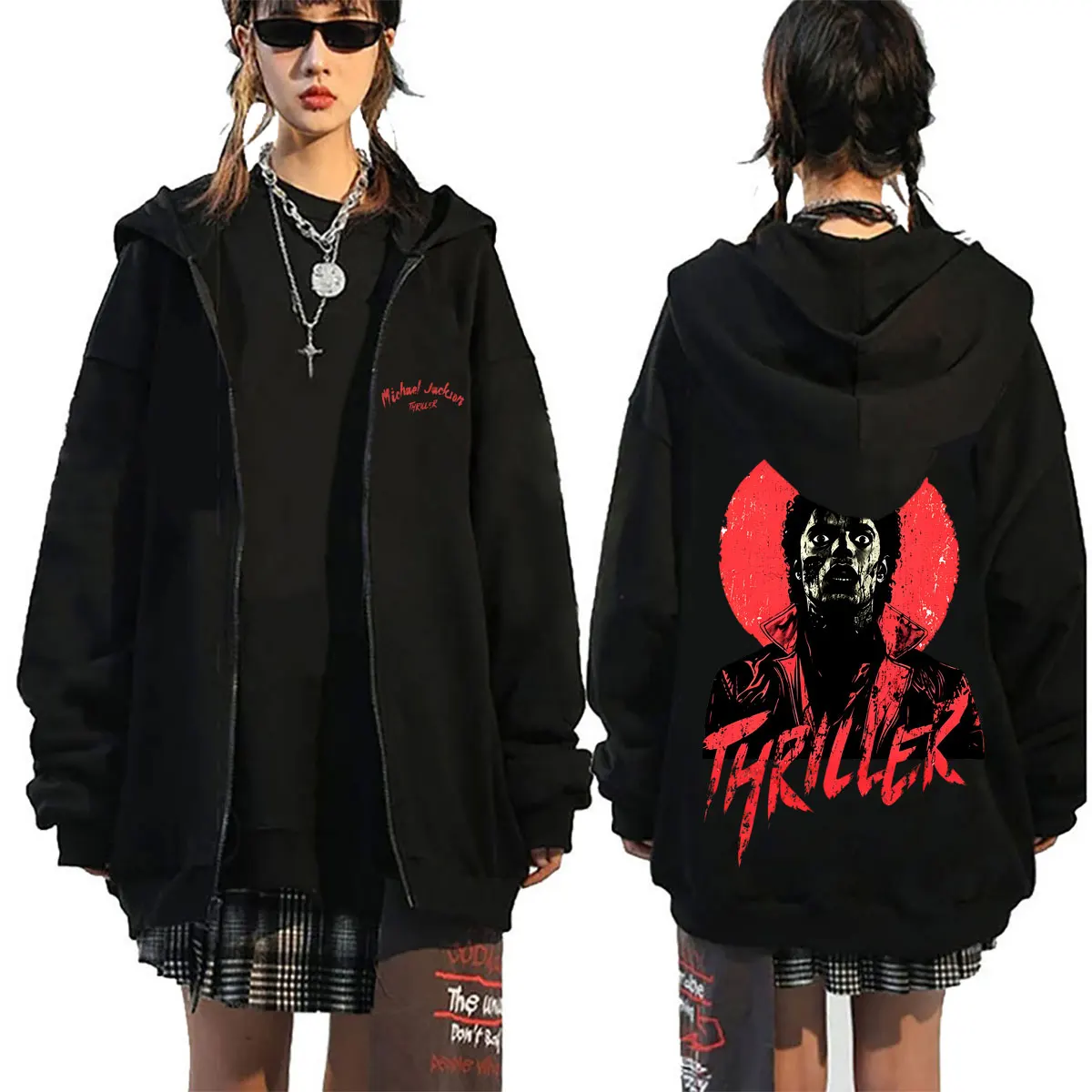 King of Pop Michael Jackson Thriller Merch Zipper Hoodie Men Vintage Gothic Rock Zip Up Jacket Men's Punk Oversized Streetwear
King of Pop Michael Jackson Thriller Merch Zipper Hoodie Men Vintage Gothic Rock Zip Up Jacket Men's Punk Oversized Streetwear