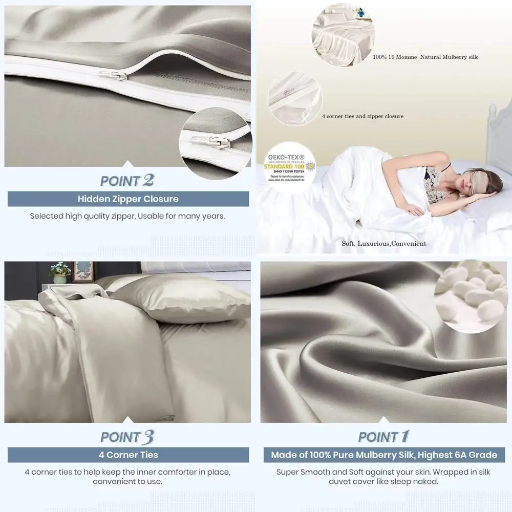 Luxurious 19 Momme Silk Duvet Cover - Breathable Mulberry Silk Comforter Cover In Silver Gray
Luxurious 19 Momme Silk Duvet Cover - Breathable Mulberry Silk Comforter Cover In Silver Gray
