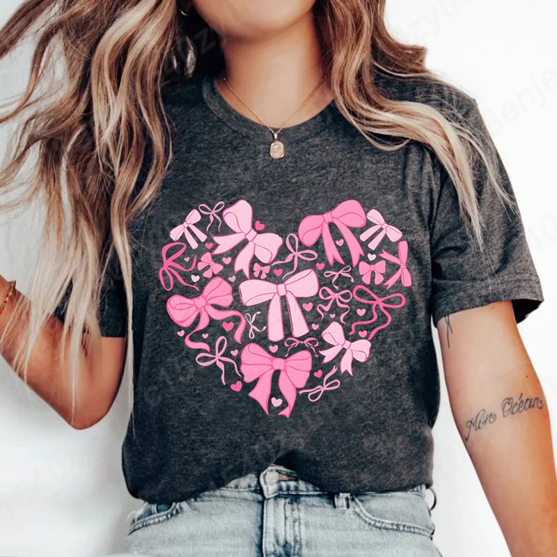 Valentine Heart Pink Bow Print T-shirt For Women Fashion Casual T-shirts Short Sleeve Tees Tops Women Valentine's Day T-shirts
Valentine Heart Pink Bow Print T-shirt For Women Fashion Casual T-shirts Short Sleeve Tees Tops Women Valentine's Day T-shirts