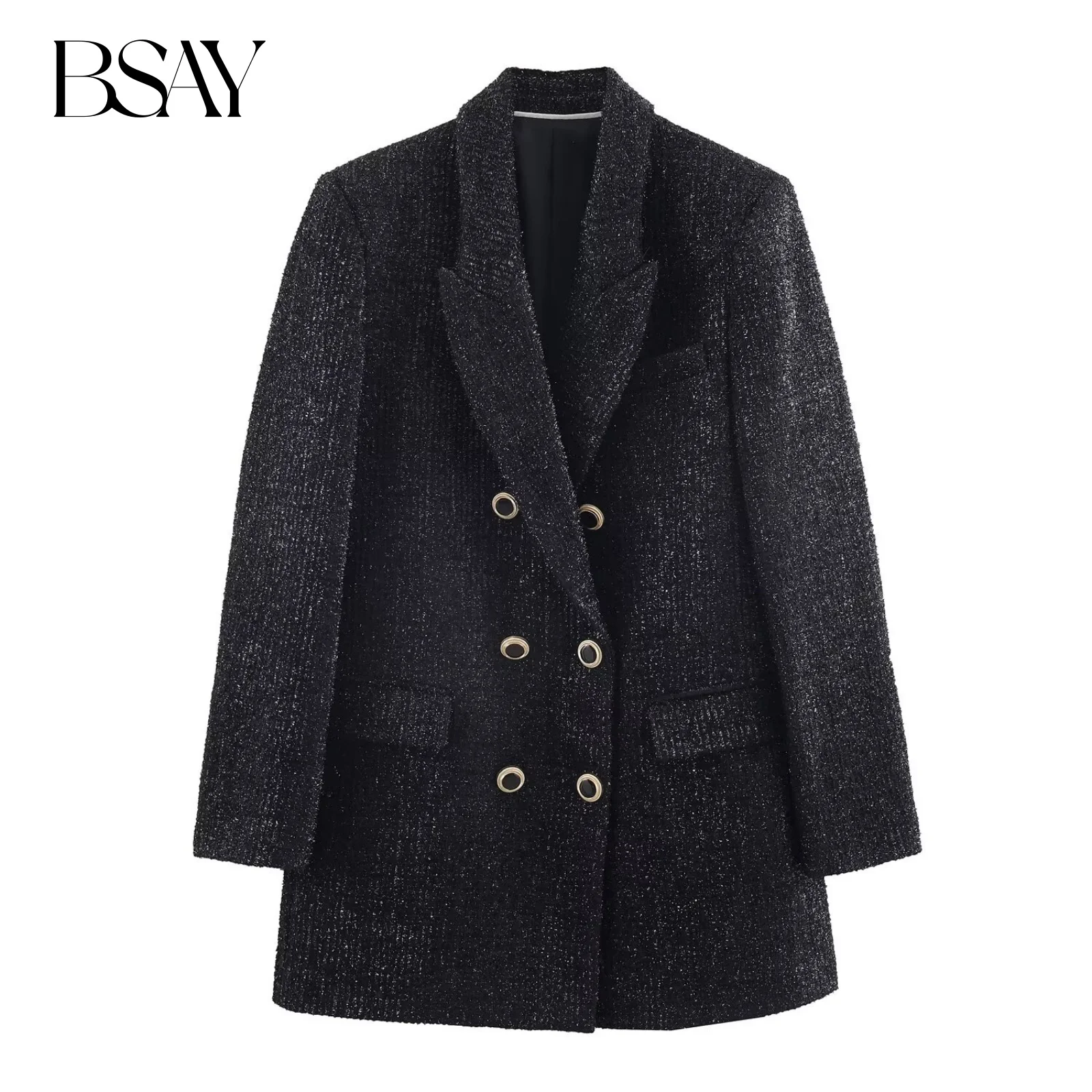 BSAY Metallic Line Blazers for Women Fashion Autumn Winter New Long Sleeve Double-breasted Suits Jacket Chic Female Coat
BSAY Metallic Line Blazers for Women Fashion Autumn Winter New Long Sleeve Double-breasted Suits Jacket Chic Female Coat