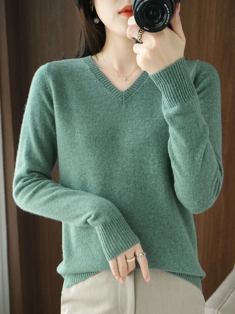 Wool Sweater Cashmere Pullover Women V-Neck Long Sleeve Soft Basic Solid Color Knitwear Clothing Tops
Wool Sweater Cashmere Pullover Women V-Neck Long Sleeve Soft Basic Solid Color Knitwear Clothing Tops