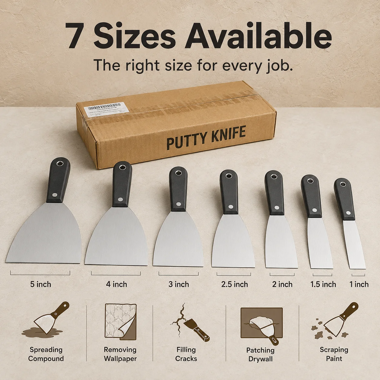 7PCS Stainless Steel Putty Knife Set, Flexible Drywall Scraper Spackle Tools, Comfort Grip for Wall Repair Painting Plastering
7PCS Stainless Steel Putty Knife Set, Flexible Drywall Scraper Spackle Tools, Comfort Grip for Wall Repair Painting Plastering