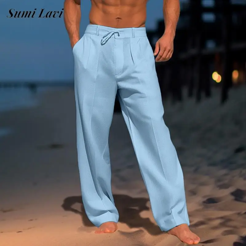 Spring Summer Beach Cotton Linen Trousers Men Casual Solid Color Loose Straight Pants For Mens Leisure Drawstring Lace-up Pants
Spring Summer Beach Cotton Linen Trousers Men Casual Solid Color Loose Straight Pants For Mens Leisure Drawstring Lace-up Pants