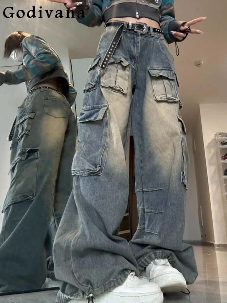 Large Size 2XL-6XL Street Sexy Women High Waist Retro Blue Jeans Spring Autumn Multi-pocket Leisure Korean Wide-leg Trousers
Large Size 2XL-6XL Street Sexy Women High Waist Retro Blue Jeans Spring Autumn Multi-pocket Leisure Korean Wide-leg Trousers