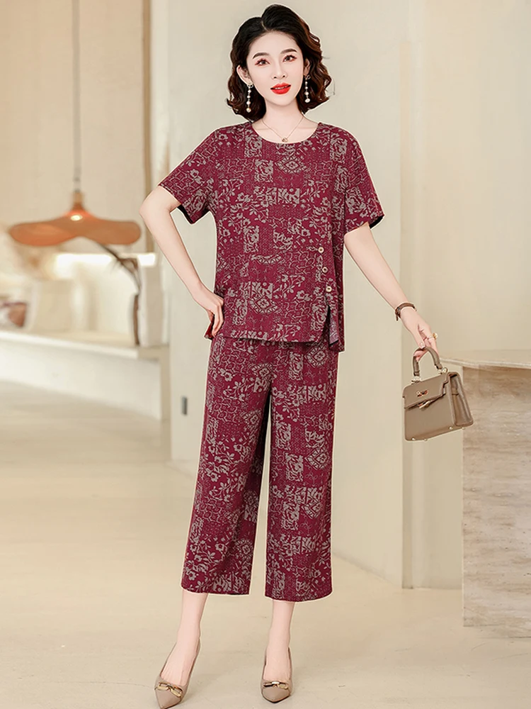 Summer Loose Floral Short Sleeve Cotton Silk Pants Set Casual Style Large Size Two-Piece Suit for Mom Comfortable Breathable
Summer Loose Floral Short Sleeve Cotton Silk Pants Set Casual Style Large Size Two-Piece Suit for Mom Comfortable Breathable