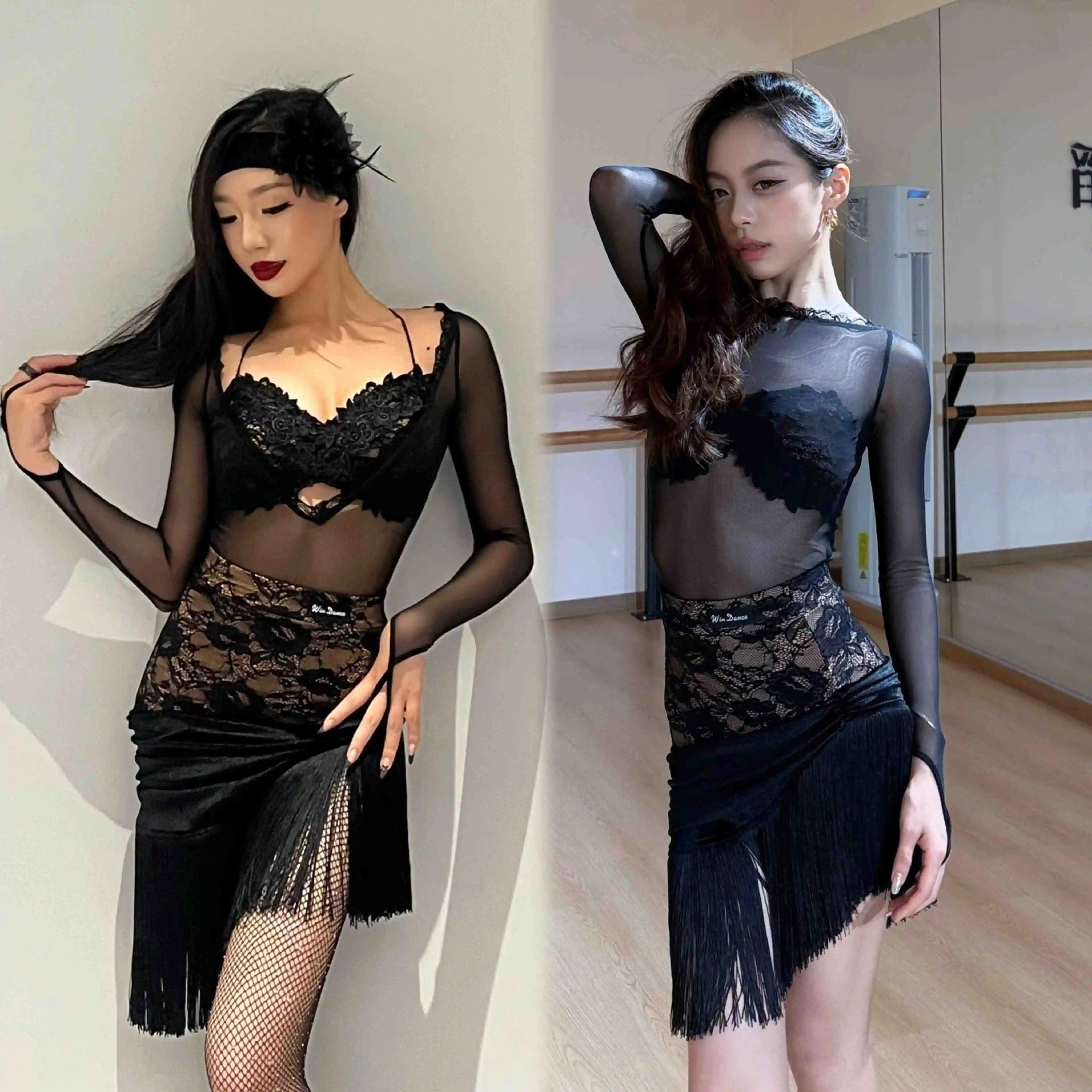 Sexy Latin Dance Clothes Women Mesh Tops Black Lace Bra Skirt Chacha Rumba Tango Dance Performance Dresses Practice Wear NV27161
Sexy Latin Dance Clothes Women Mesh Tops Black Lace Bra Skirt Chacha Rumba Tango Dance Performance Dresses Practice Wear NV27161