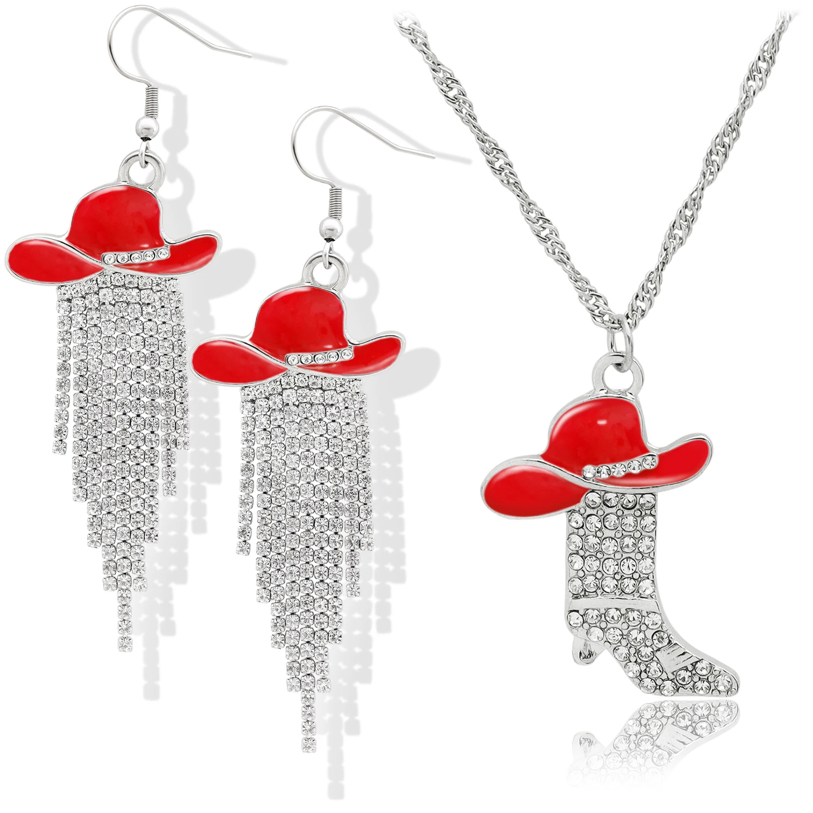 Women Enamel Hat Rhinestone Tassel Earrings Shoe Pendant Necklace Set Prom Country Concerts Western Cowgirl Jewelry Accessories
Women Enamel Hat Rhinestone Tassel Earrings Shoe Pendant Necklace Set Prom Country Concerts Western Cowgirl Jewelry Accessories