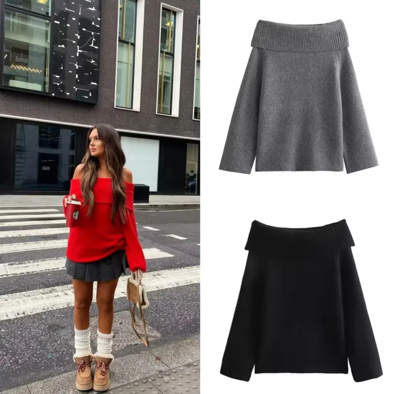 Women Knitted Slim Fitting Pullover Sweater Female Casual Long Sleeves Sexy Knitwear Fashion Slash Neck Strapless Chic Lady Tops
Women Knitted Slim Fitting Pullover Sweater Female Casual Long Sleeves Sexy Knitwear Fashion Slash Neck Strapless Chic Lady Tops