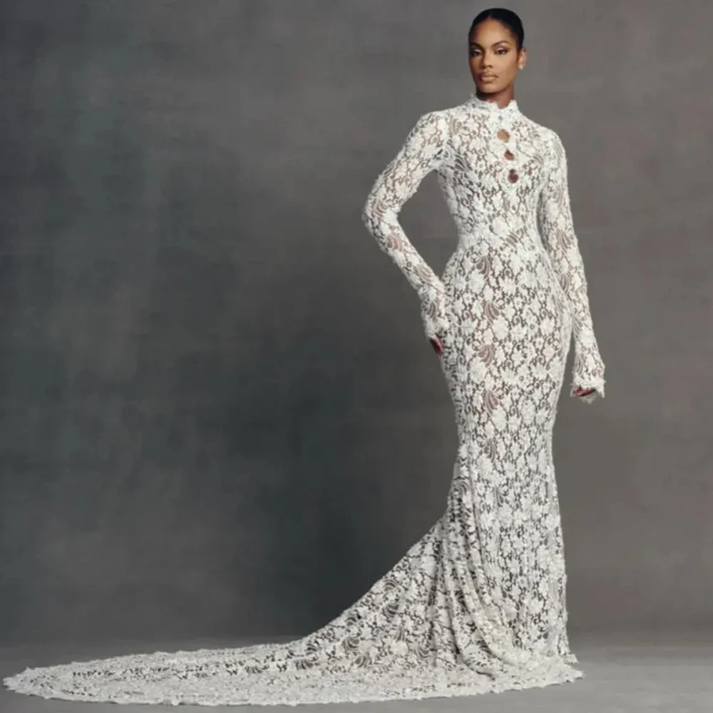 Welove Vintage Mermaid Wedding Dress Exquisite Lace High Neck and Long Sleeve Bride Sweep Train Customized Floor Length Gown New
Welove Vintage Mermaid Wedding Dress Exquisite Lace High Neck and Long Sleeve Bride Sweep Train Customized Floor Length Gown New