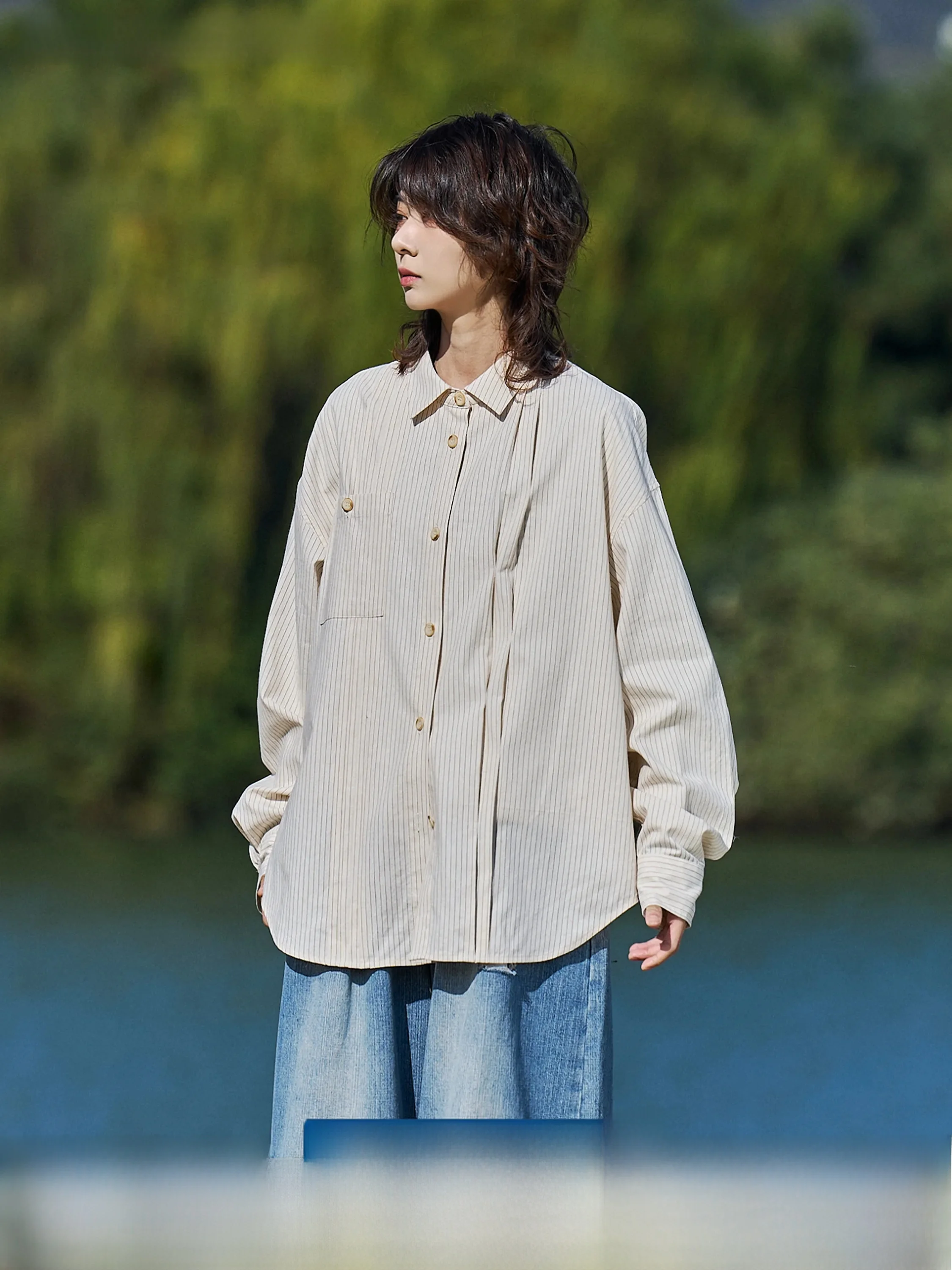 Madgood Japanese Style Pure Cotton Long Sleeve Shirt Loose Fit Striped Accordion Craft Breathable Comfortable for City Walk
Madgood Japanese Style Pure Cotton Long Sleeve Shirt Loose Fit Striped Accordion Craft Breathable Comfortable for City Walk