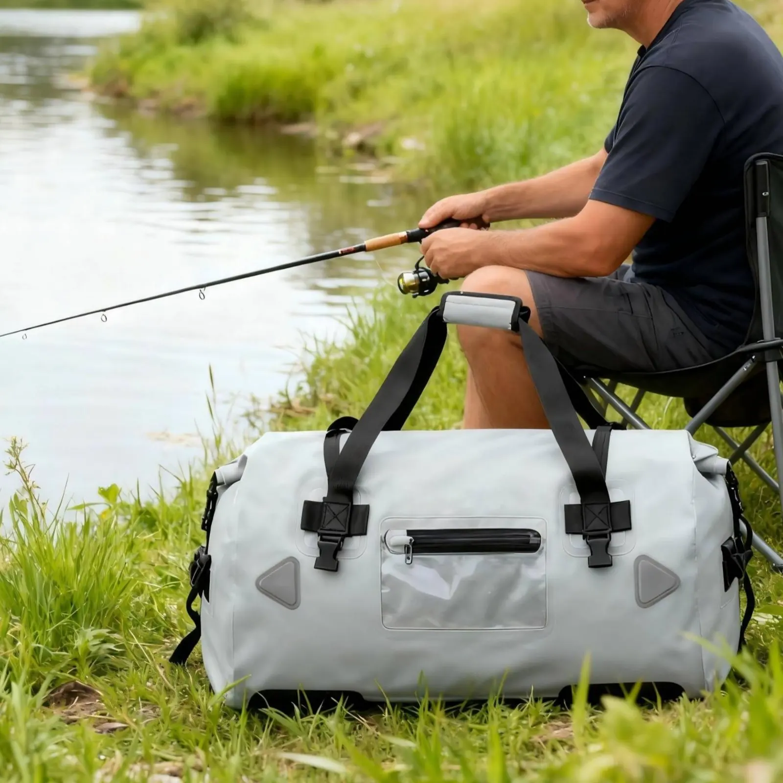 PVC Outdoor Gear Bag Versatile Waterproof Duffel Bag Sturdy Duty Reflective Strips for Campers, Fishing
PVC Outdoor Gear Bag Versatile Waterproof Duffel Bag Sturdy Duty Reflective Strips for Campers, Fishing