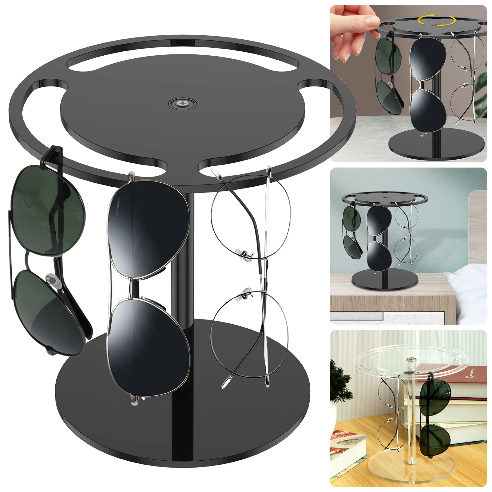 Sunglasses Holder 360 Degree Rotating Sunglasses Stand Acrylic Eyeglasses Display Rack Black/Transparent Sunglasses Stand
Sunglasses Holder 360 Degree Rotating Sunglasses Stand Acrylic Eyeglasses Display Rack Black/Transparent Sunglasses Stand