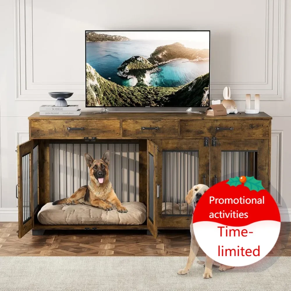 Мебель-клетка для собак 71 дюймов с 3 ящиками, съемной перегородкой для 2 собак, большая комнатная будка, тумба под ТВ/приставной столик
Мебель-клетка для собак 71 дюймов с 3 ящиками, съемной перегородкой для 2 собак, большая комнатная будка, тумба под ТВ/приставной столик