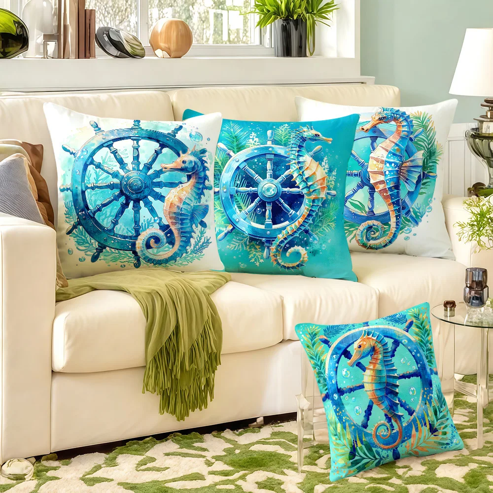 double-sided Printed Pillow Covers, Colorful Seahorse & Ship Wheel Print Cushion Cases, Cozy Home Decor for Bedroom Living Room
double-sided Printed Pillow Covers, Colorful Seahorse & Ship Wheel Print Cushion Cases, Cozy Home Decor for Bedroom Living Room