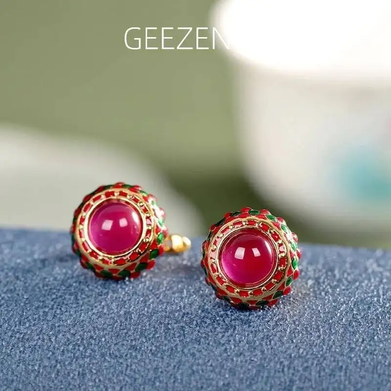 GEEZENCA S925 Silver Cloisonne Red Corundum Round Earrings For Women Colorful Enamel 18K Gold Luxury Chic Earring Clearance
GEEZENCA S925 Silver Cloisonne Red Corundum Round Earrings For Women Colorful Enamel 18K Gold Luxury Chic Earring Clearance