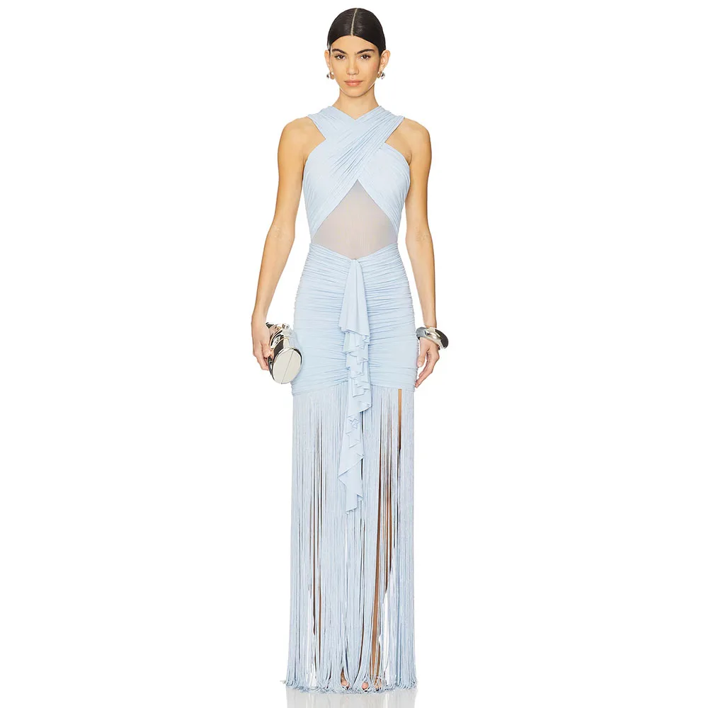 Sky Blue Evening Dress For Wedding Mermaid Women's Formal Prom Gown Tassel Party Dress Pleat Floor Length SLeeveless Saudi Dress
Sky Blue Evening Dress For Wedding Mermaid Women's Formal Prom Gown Tassel Party Dress Pleat Floor Length SLeeveless Saudi Dress