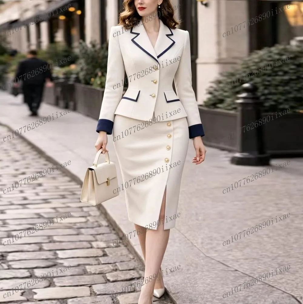 White And Navy Blue Skirt Women Suits Lady Formal Business Tuxedos Mother Wedding Party Ladies 2 Piece Set Jacket Skirt
White And Navy Blue Skirt Women Suits Lady Formal Business Tuxedos Mother Wedding Party Ladies 2 Piece Set Jacket Skirt