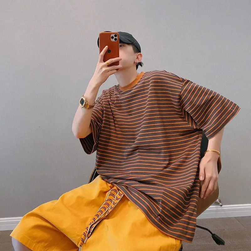 Summer trendy round neck national fashion high street versatile pinstripe loose half-sleeved short sleeved T shirt men clothing
Summer trendy round neck national fashion high street versatile pinstripe loose half-sleeved short sleeved T shirt men clothing