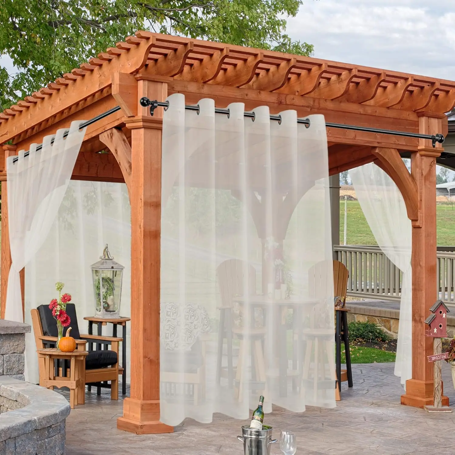 Waterproof Outdoor Sheer Curtains for Patio, 4 Panels - 100 x 84 Inch Extra Wide Voile Grommet Drapes for Gazebo, Porch
Waterproof Outdoor Sheer Curtains for Patio, 4 Panels - 100 x 84 Inch Extra Wide Voile Grommet Drapes for Gazebo, Porch