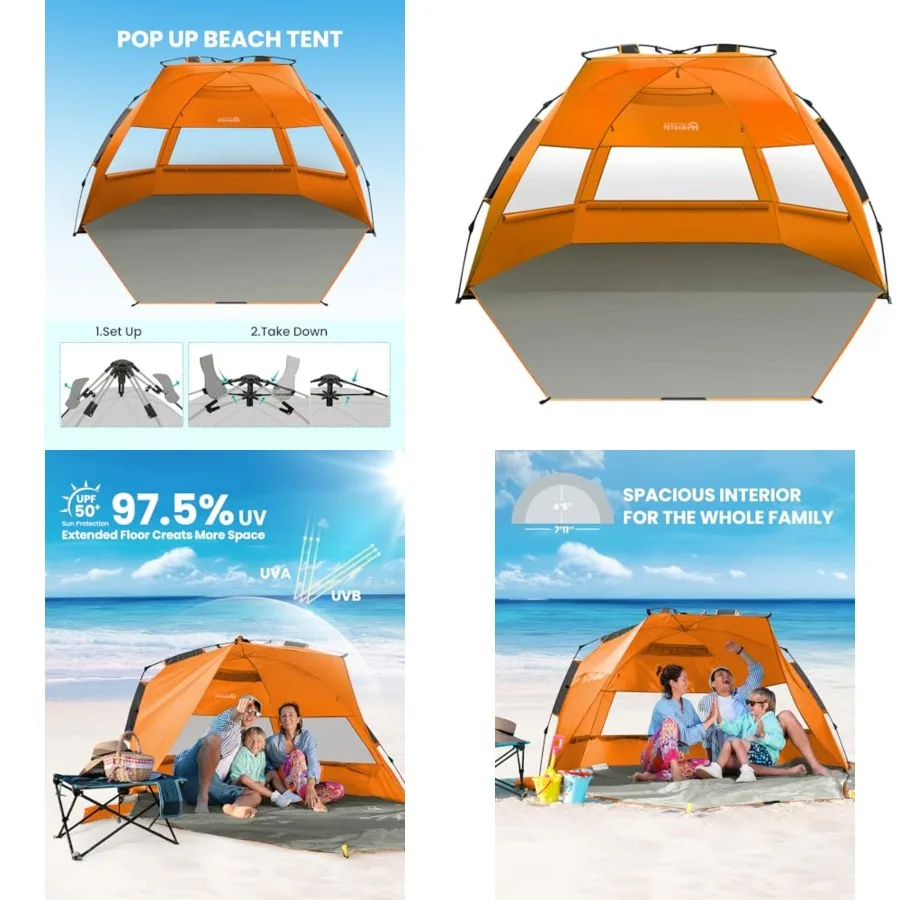 Beach Tent Sun Shelter for 3-4 Person, Pop Up Beach Tent Easy Setup with Sandbags, Portable Sun Shade Canopy with Carrying Bag
Beach Tent Sun Shelter for 3-4 Person, Pop Up Beach Tent Easy Setup with Sandbags, Portable Sun Shade Canopy with Carrying Bag