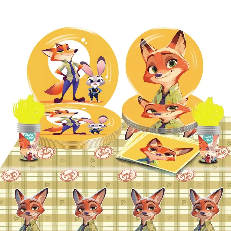 8pcs/set Disney Zootopia Nick Fox Themed Party Decoration Props Disposable Paper Plates, Tissues, Tablecloths, Dining Paper Cups
8pcs/set Disney Zootopia Nick Fox Themed Party Decoration Props Disposable Paper Plates, Tissues, Tablecloths, Dining Paper Cups