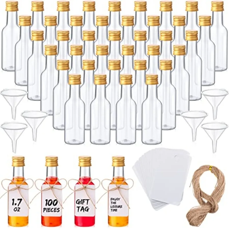 100 Pcs Mini Liquor Bottles Set 1.7oz Plastic Shot Bottles with Caps 6 Funnels 100 Tags and 65ft Ropes Miniature Spirit Contain
100 Pcs Mini Liquor Bottles Set 1.7oz Plastic Shot Bottles with Caps 6 Funnels 100 Tags and 65ft Ropes Miniature Spirit Contain