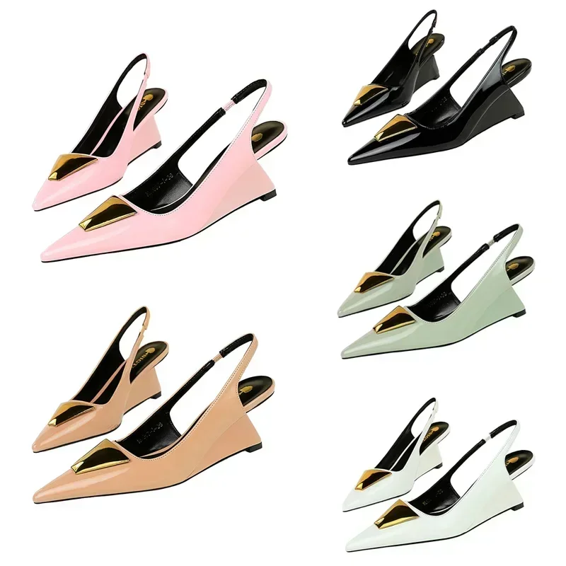 New Women 6.5cm High Heels Aesthetic Pointed Toe Wedges Sandals Fashion Back Elastic Straps Metal Decoration Catwalk Lady Shoes
New Women 6.5cm High Heels Aesthetic Pointed Toe Wedges Sandals Fashion Back Elastic Straps Metal Decoration Catwalk Lady Shoes