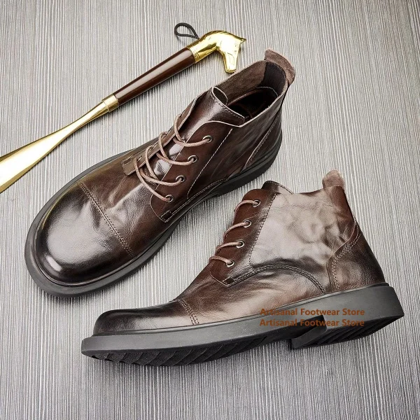 High Top Cowhide Leather Boots Brown/black Leather Men's Chelsea Boots Thick-Soled Soft Leather Round Toe Trendy Men's Boots
High Top Cowhide Leather Boots Brown/black Leather Men's Chelsea Boots Thick-Soled Soft Leather Round Toe Trendy Men's Boots