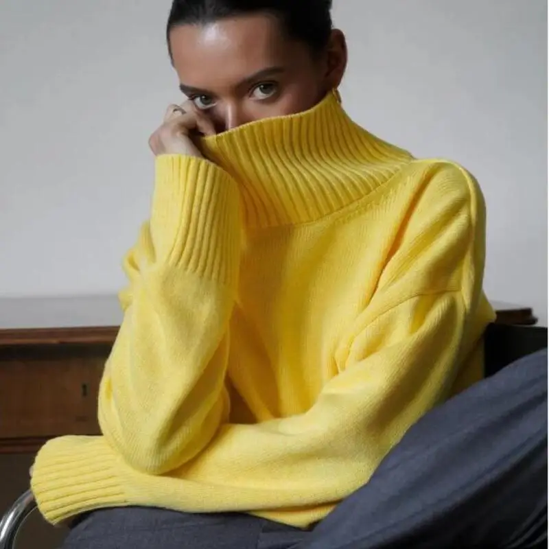 Модные топы Kawaii для девушек: Женский вязаный свитер с высоким воротом, осенне-зимний, желтый, винтажный, свободный, универсальный, однотонный
Модные топы Kawaii для девушек: Женский вязаный свитер с высоким воротом, осенне-зимний, желтый, винтажный, свободный, универсальный, однотонный