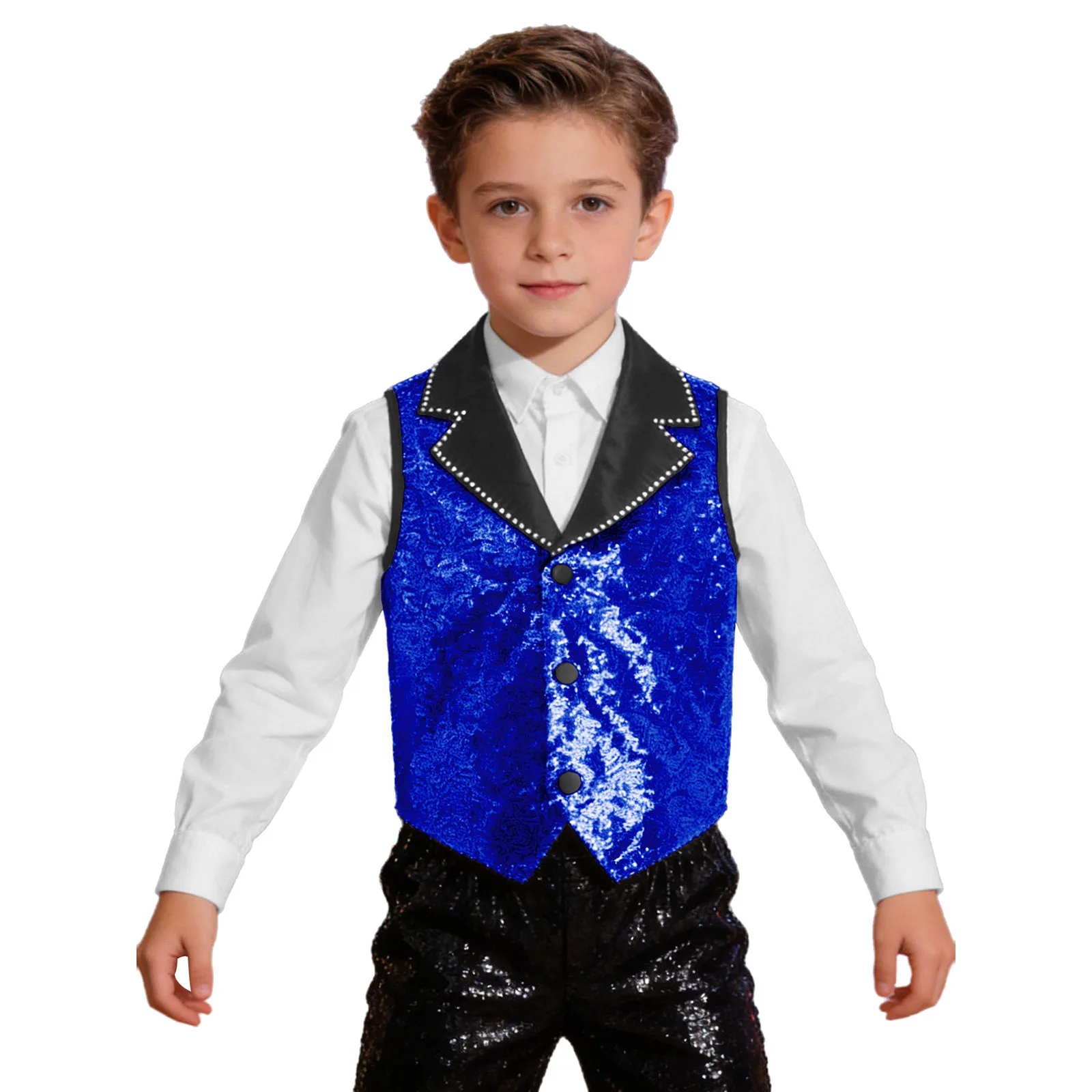 Kids Boys Jazz Sparkly Sequin Dance Waistcoat Tango Cha-cha Dancewear Lapel Collar Sleeveless Sequined Choir Performance Vest
Kids Boys Jazz Sparkly Sequin Dance Waistcoat Tango Cha-cha Dancewear Lapel Collar Sleeveless Sequined Choir Performance Vest