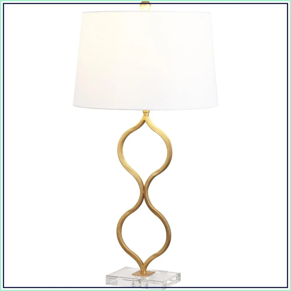 31.5" Gold Curved Metal & Crystal Table Lamp, Modern Glam Bedside Lamp with White Linen Drum Shade, LED Bulb Included
31.5" Gold Curved Metal & Crystal Table Lamp, Modern Glam Bedside Lamp with White Linen Drum Shade, LED Bulb Included