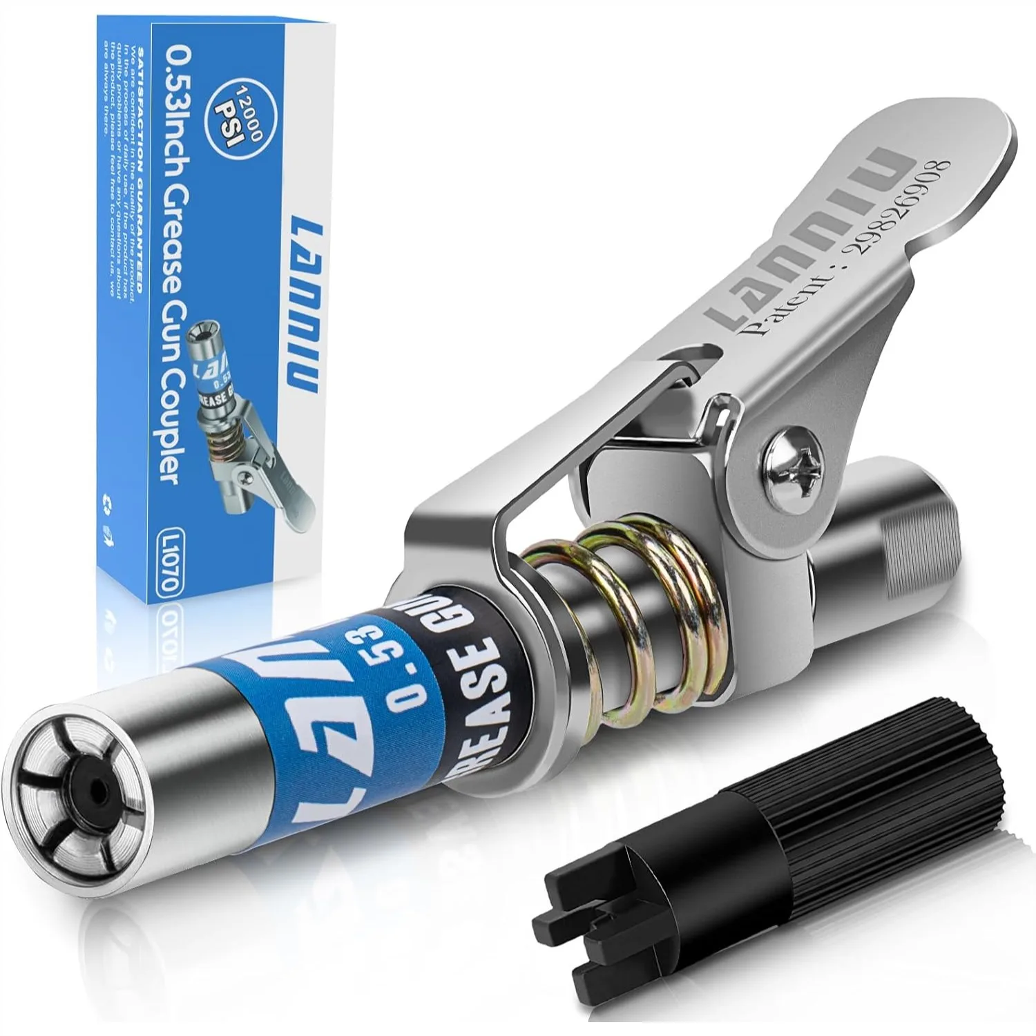 Grease Gun Coupler 0.53" Strong Locking & Quick Release, 12000 PSI No Leakage Grease Couplers for All 1/8" NPT Fittings
Grease Gun Coupler 0.53" Strong Locking & Quick Release, 12000 PSI No Leakage Grease Couplers for All 1/8" NPT Fittings